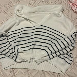 SHEIN Stripe Pattern Sailor Collar Drop Shoulder Sweater